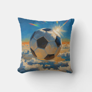 Flying Soccer Ball Artwork (Oil Painting No. 4) Throw Pillow