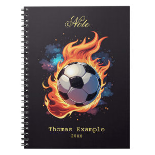 Flying soccer ball with flames. notebook