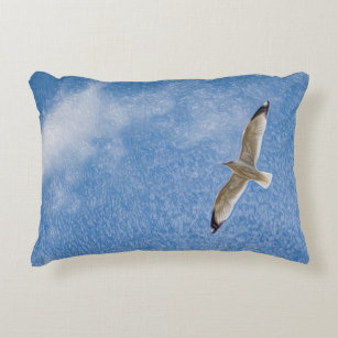Flying Solo Seagull in the Sky Accent Pillow