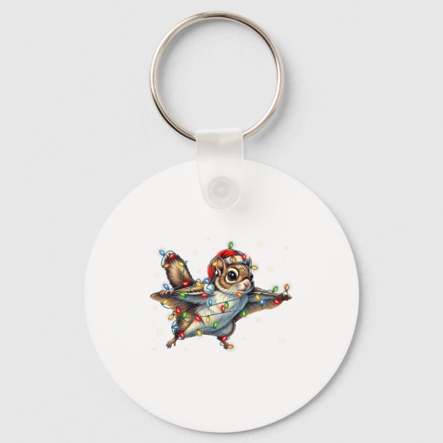 Flying Squirrel Christmas Lights Tee Merry Squirre Keychain (Front)