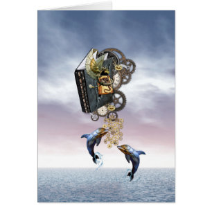 Flying steampunk dragon story book