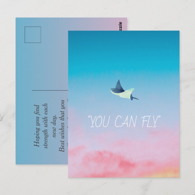Flying Stingray and Encouragement Get Well Postcard (Front/Back)
