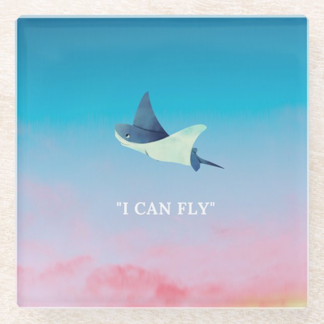 Flying Stingray Glass Coaster (Front)