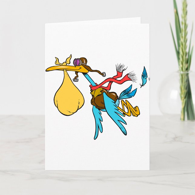 Flying Stork Cartoon with Goggles and Baby Bundle  Card (Creator Uploaded)