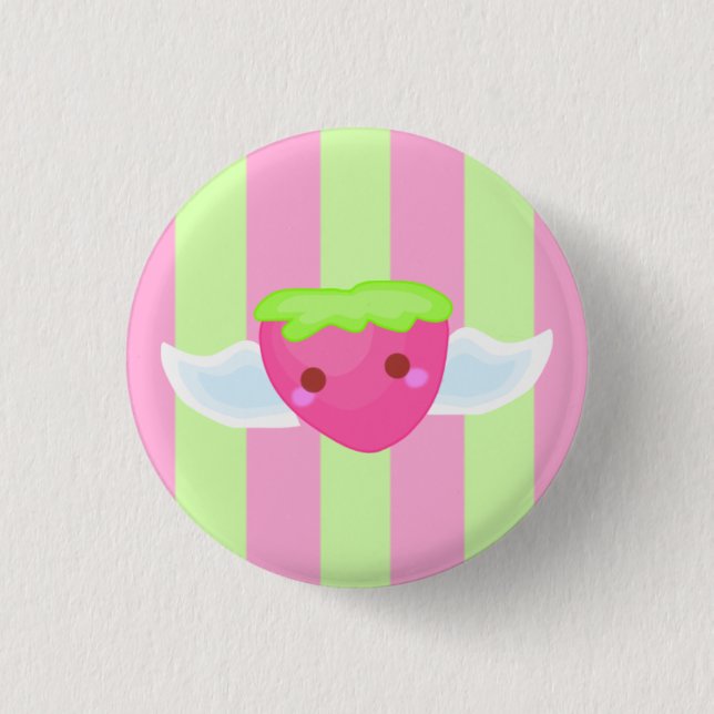 Flying strawberry button! 1 inch round button (Front)
