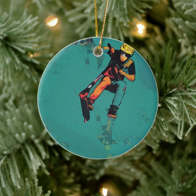 Flying Stunt Scooter Rider Ceramic Ornament (Tree)