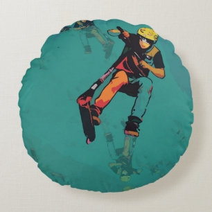Flying Stunt Scooter Rider Round Pillow