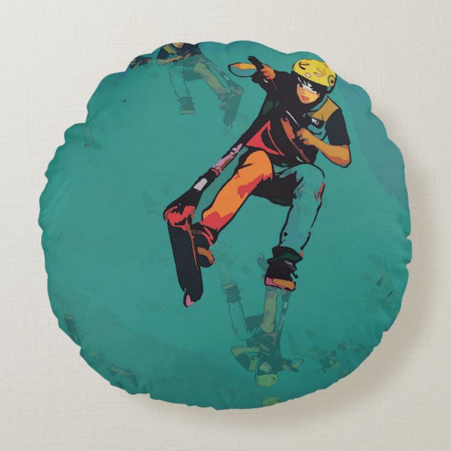 Flying Stunt Scooter Rider Round Pillow (Front)