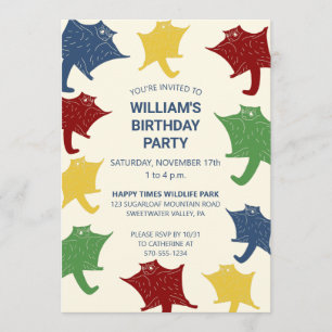 Flying Sugar Gliders in Primary Colours Custom Invitation