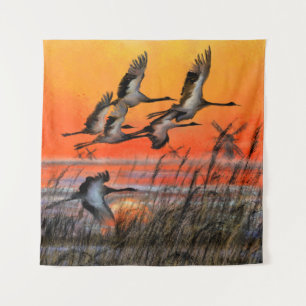 Flying Sunset Birds Tapestry
