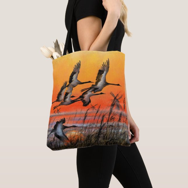 Flying Sunset Birds Tote Bag (Close Up)
