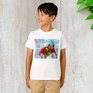 Flying Superhero Comic Style Red and Yellow Hero  T-Shirt