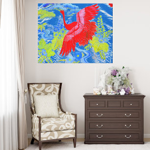 Flying Swan Blue Abstract Art Bird Vivid Colours Canvas Print