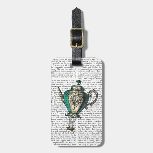 Flying Teapot 1 Green and Yellow Luggage Tag (Front Vertical)