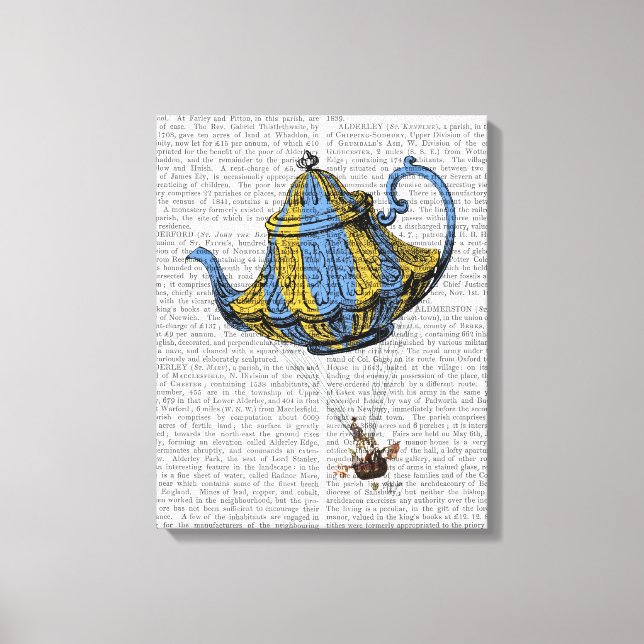 Flying Teapot 3 Blue and Yellow Canvas Print (Front)