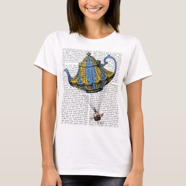 Flying Teapot 3 Blue and Yellow T-Shirt (Front)