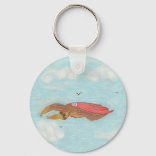 Flying Three Toed Sloth with red cape, Supersloth Keychain
