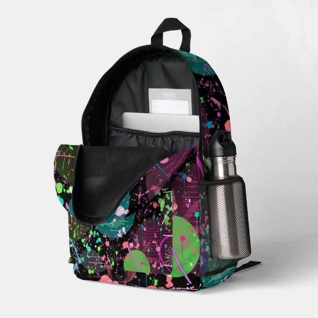 Flying Through Space: A Maximalist Abstract  Printed Backpack (Back Corner Right (Open))