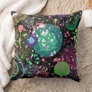 Flying Through Space: A Maximalist Abstract  Throw Pillow