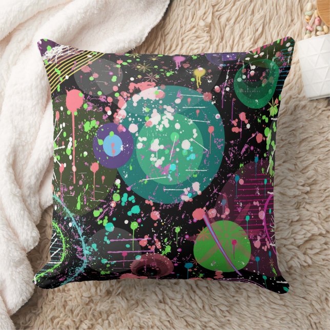 Flying Through Space: A Maximalist Abstract  Throw Pillow (Blanket)