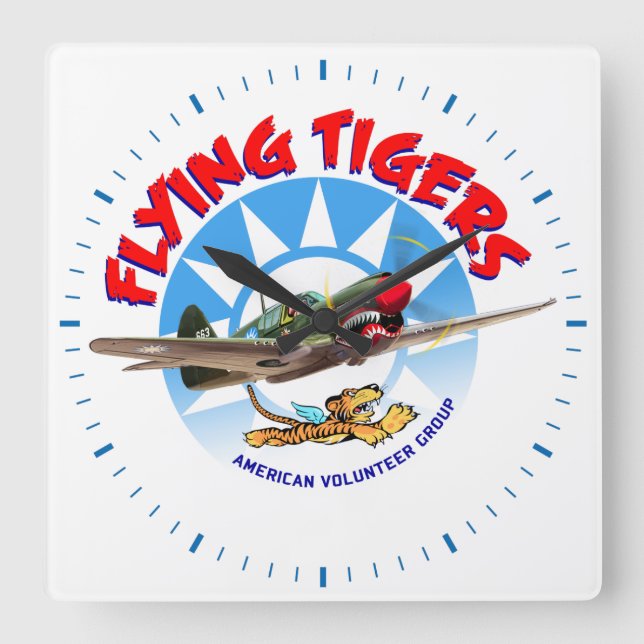Flying Tigers Square Wall Clock (Front)