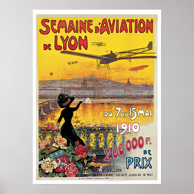 Flying to Lyon France Vintage Travel Poster (Front)