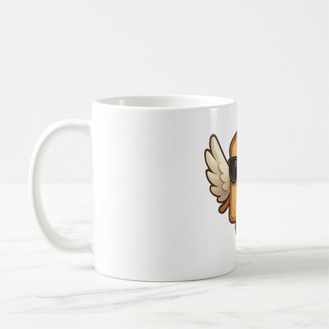 Flying Toast with Wings Cute Cartoon Illustration Coffee Mug (Left)