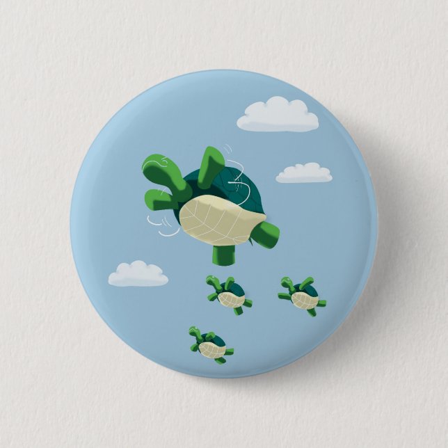 Flying turtle 2 inch round button (Front)