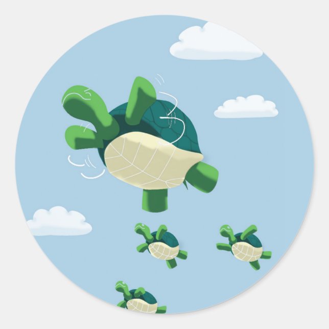 Flying turtle classic round sticker (Front)