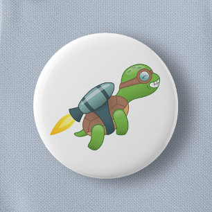 Flying Turtle with a Jetpack 2 Inch Round Button