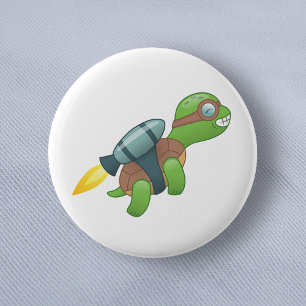 Flying Turtle with a Jetpack 2 Inch Round Button