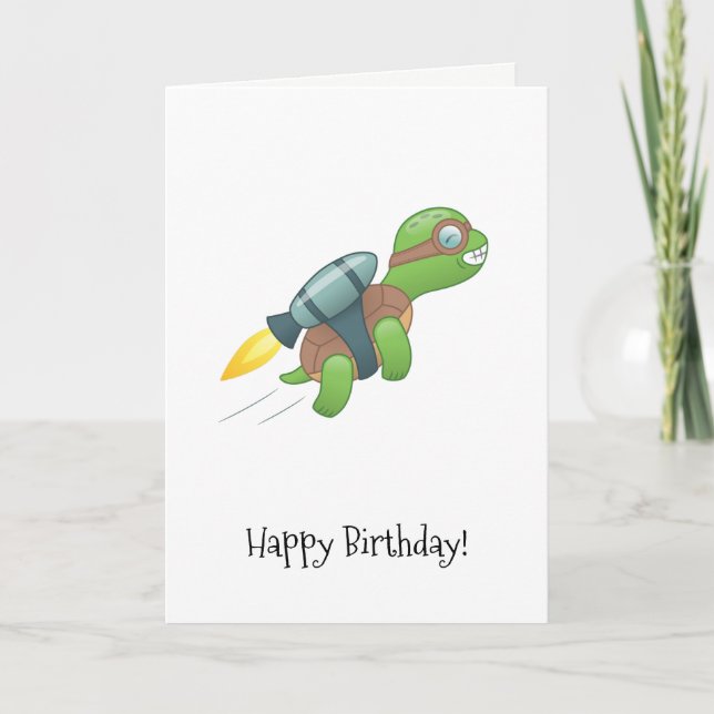 Flying Turtle with a Jetpack Birthday Card (Front)