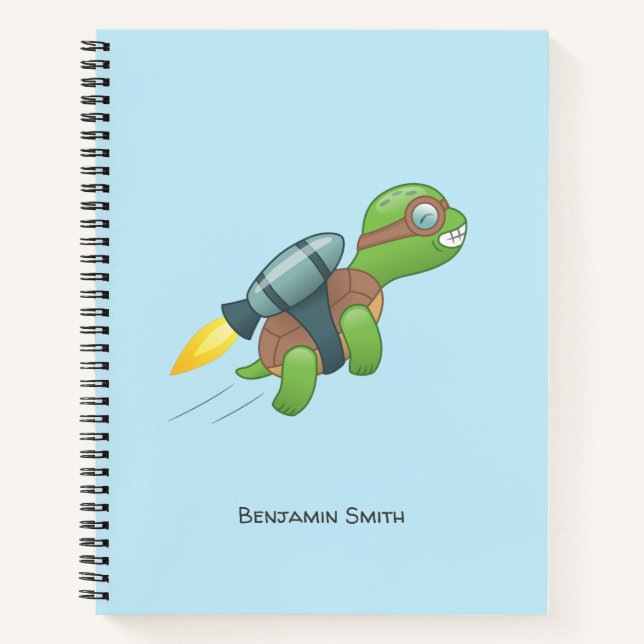 Flying Turtle with a Jetpack Blue Notebook (Front)
