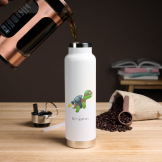 Flying Turtle with a Jetpack Custom Name Water Bottle