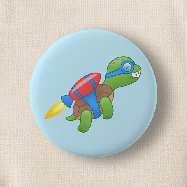 Flying Turtle with a Red Jetpack Blue 2 Inch Round Button (Creator Uploaded)