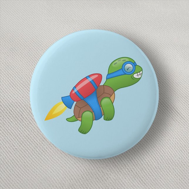 Flying Turtle with a Red Jetpack Blue 2 Inch Round Button (Creator Uploaded)