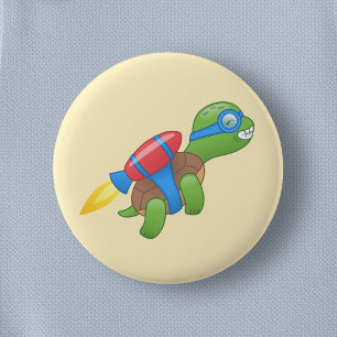 Flying Turtle with a Red Jetpack Yellow 2 Inch Round Button