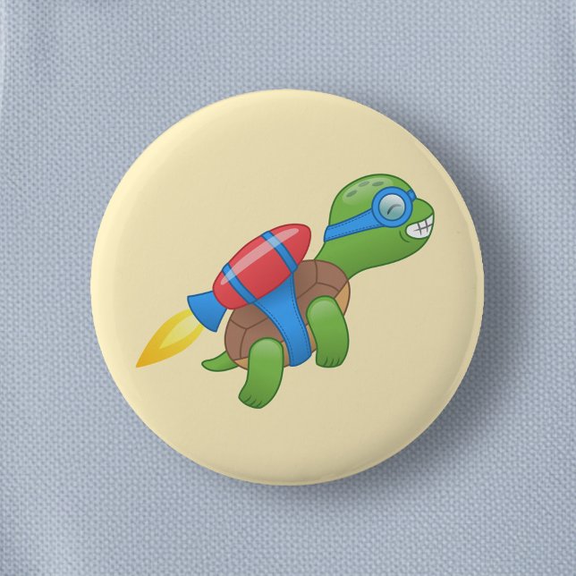 Flying Turtle with a Red Jetpack Yellow 2 Inch Round Button (Creator Uploaded)