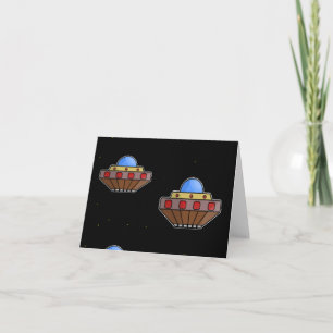 Flying ufo in space black card