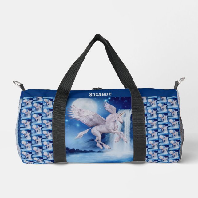 Flying Unicorn Horse Waterfall Personalized Duffle Bag (Front)
