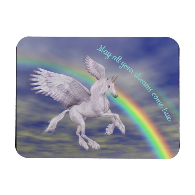 Flying Unicorn Over Rainbow Dreams Fantasy Horse  Magnet (Horizontal)