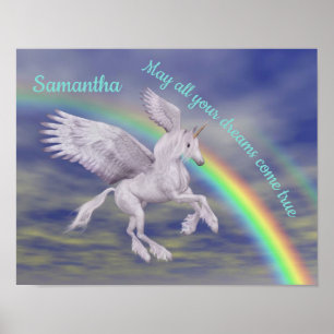 Flying Unicorn Over Rainbow Dreams Personalized Poster