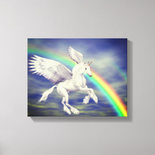 Flying Unicorn Over Rainbow Fantasy Horse Art Canvas Print