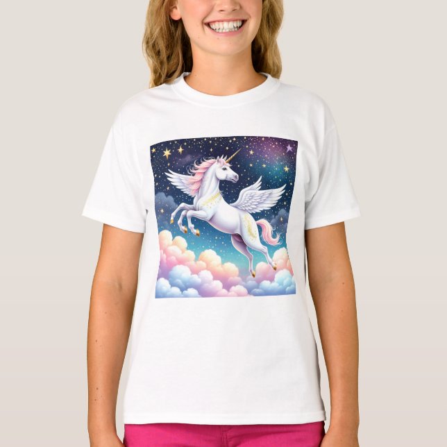 Flying Unicorn Print T-shirt (Front)