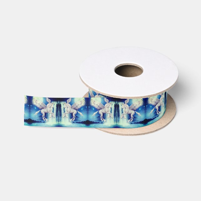 Flying Unicorn Waterfall Fantasy Horse Art Satin Ribbon (Spool)