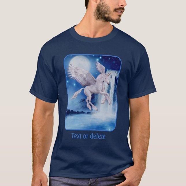Flying Unicorn Waterfall Fantasy Horse Art T-Shirt (Front)