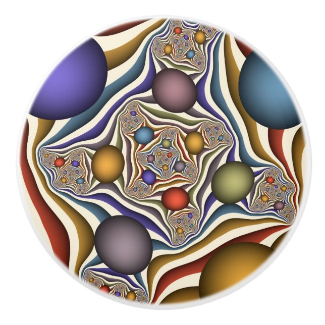 Flying Up, Colorful Modern Abstract Fractal Art Ceramic Knob (Front)