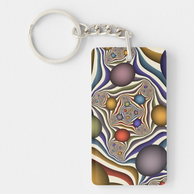 Flying Up, Colorful Modern Abstract Fractal Art Keychain (Front)