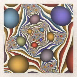 Flying Up Colourful Modern Abstract Fractal Art Glass Coaster