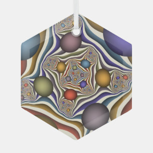 Flying Up Colourful Modern Abstract Fractal Art Glass Ornament